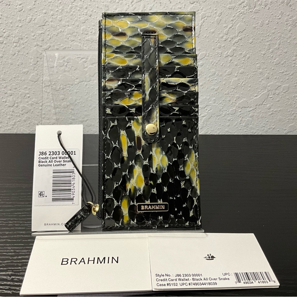 Brahmin Credit Card Wallet BLACK ALL OVER SNAKE genuine leather NWT